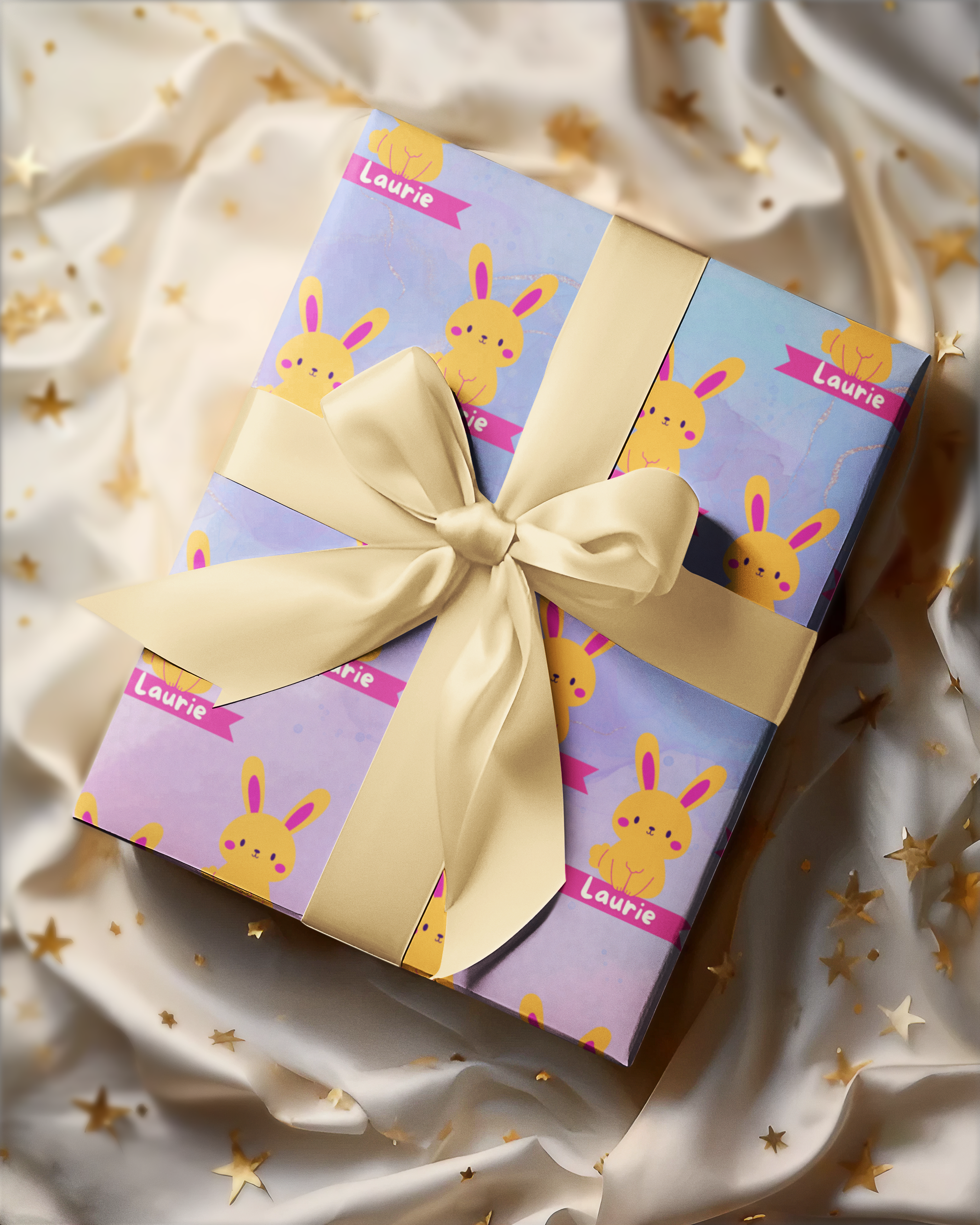 Customizable Bunny Themed Wrapping Paper | Personalized Gift Wrap with Name | 24"x48" Sheets | Perfect for Birthdays, Baby Showers, Holidays