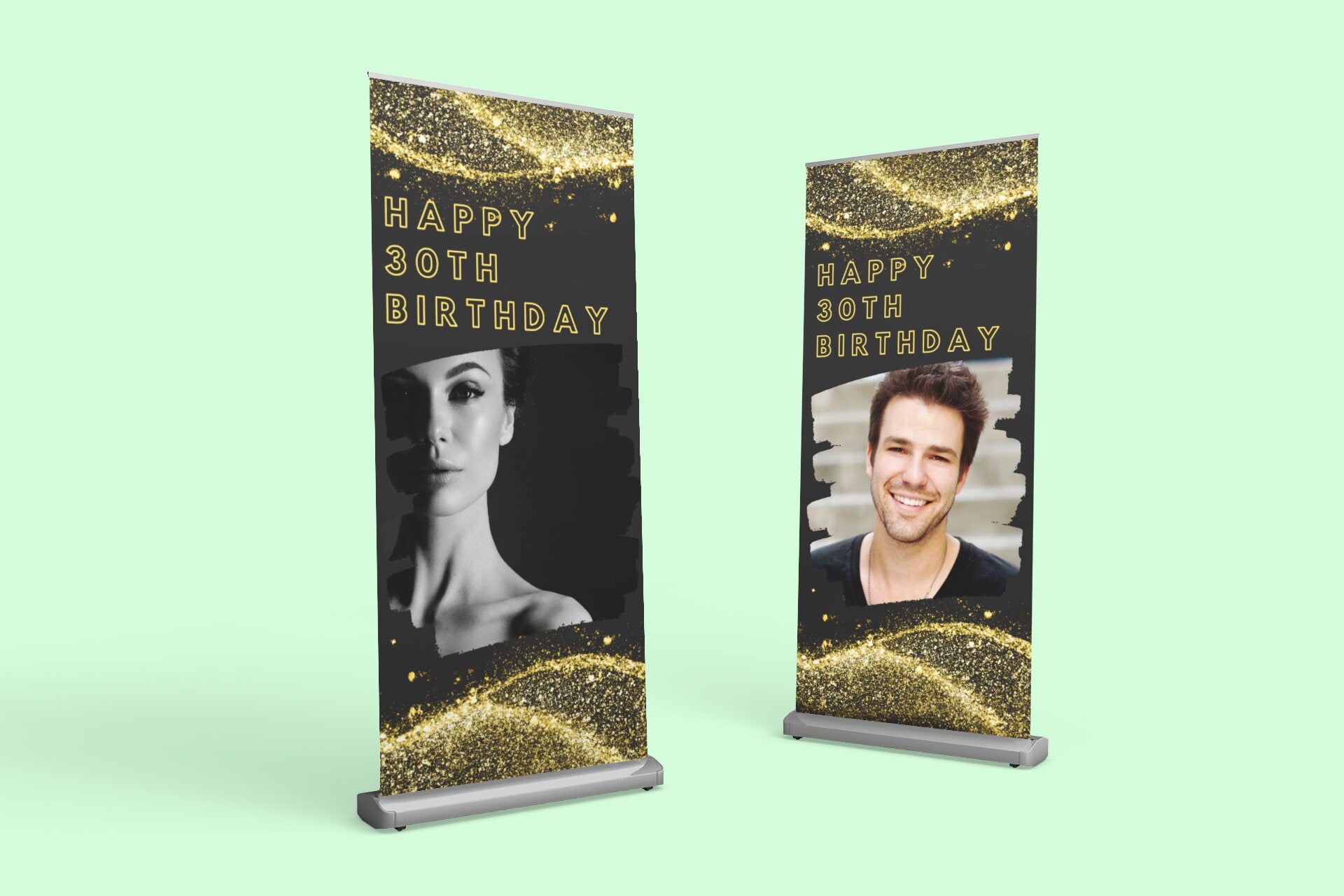 Personalized Black and Gold Birthday Banner - High-Quality Vinyl with Heavy Duty Stand