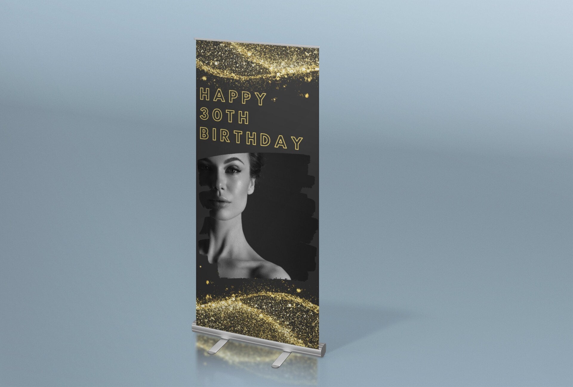 Personalized Black and Gold Birthday Banner - High-Quality Vinyl with Heavy Duty Stand