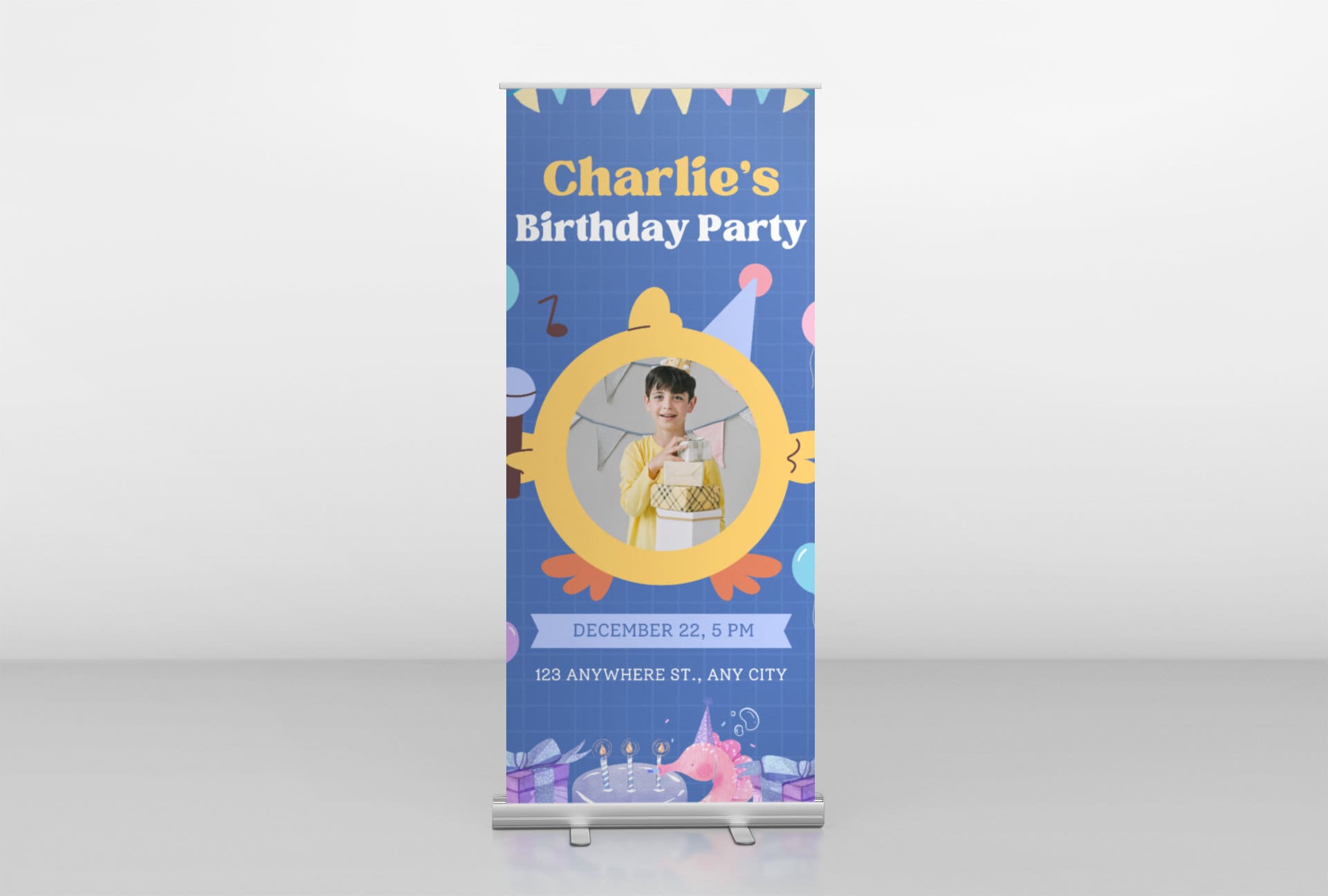 Personalized Retractable Birthday Banner for Boys - High-Quality Vinyl with Heavy Duty Stand