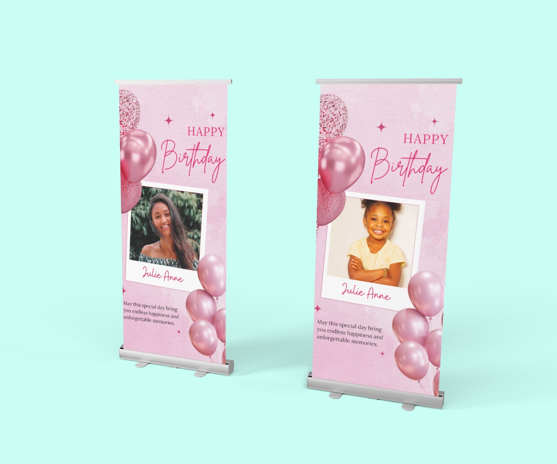 Personalized Retractable Birthday Banner for Girls - High-Quality Vinyl with Heavy Duty Stand