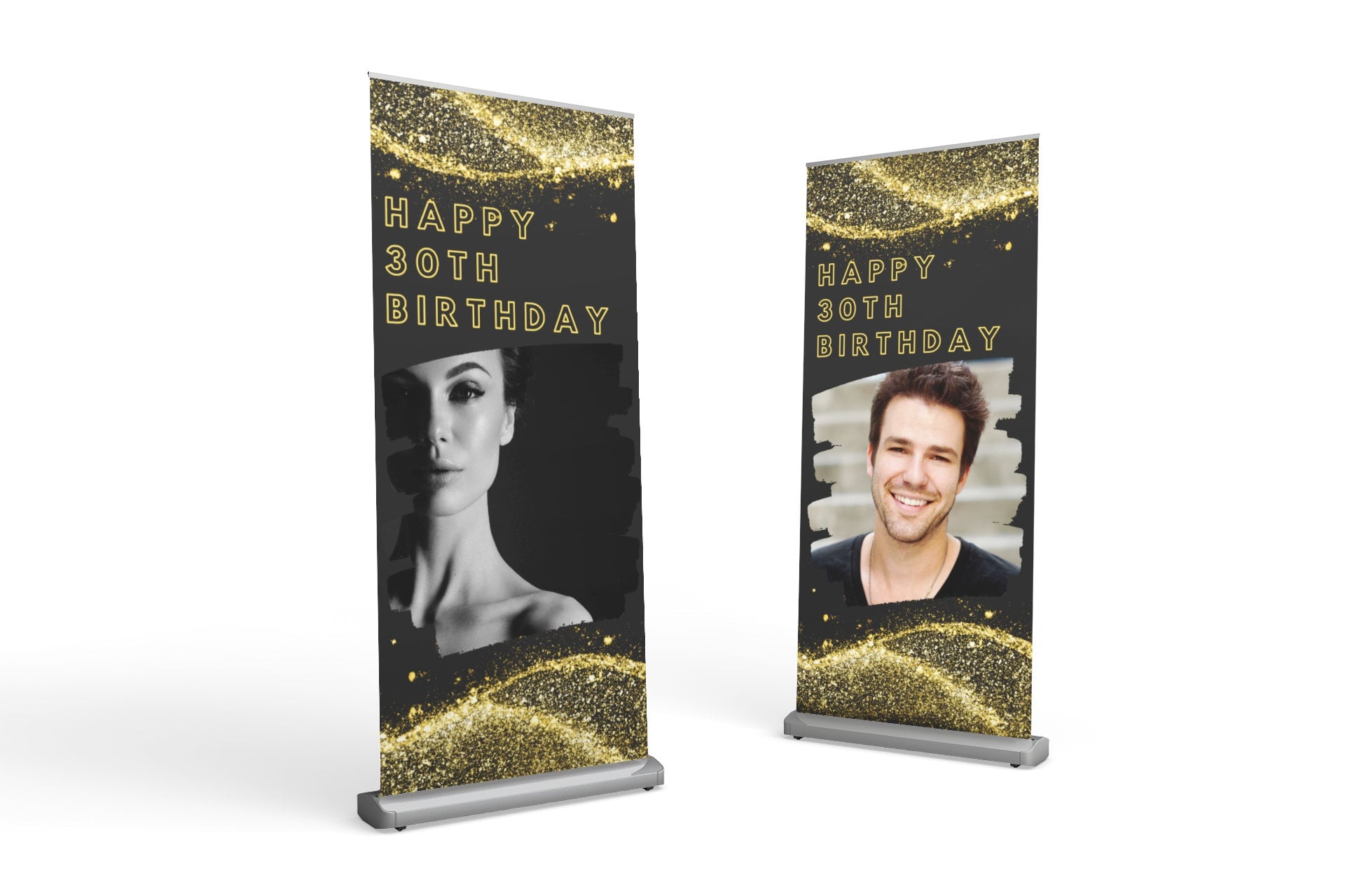 Personalized Black and Gold Birthday Banner - High-Quality Vinyl with Heavy Duty Stand