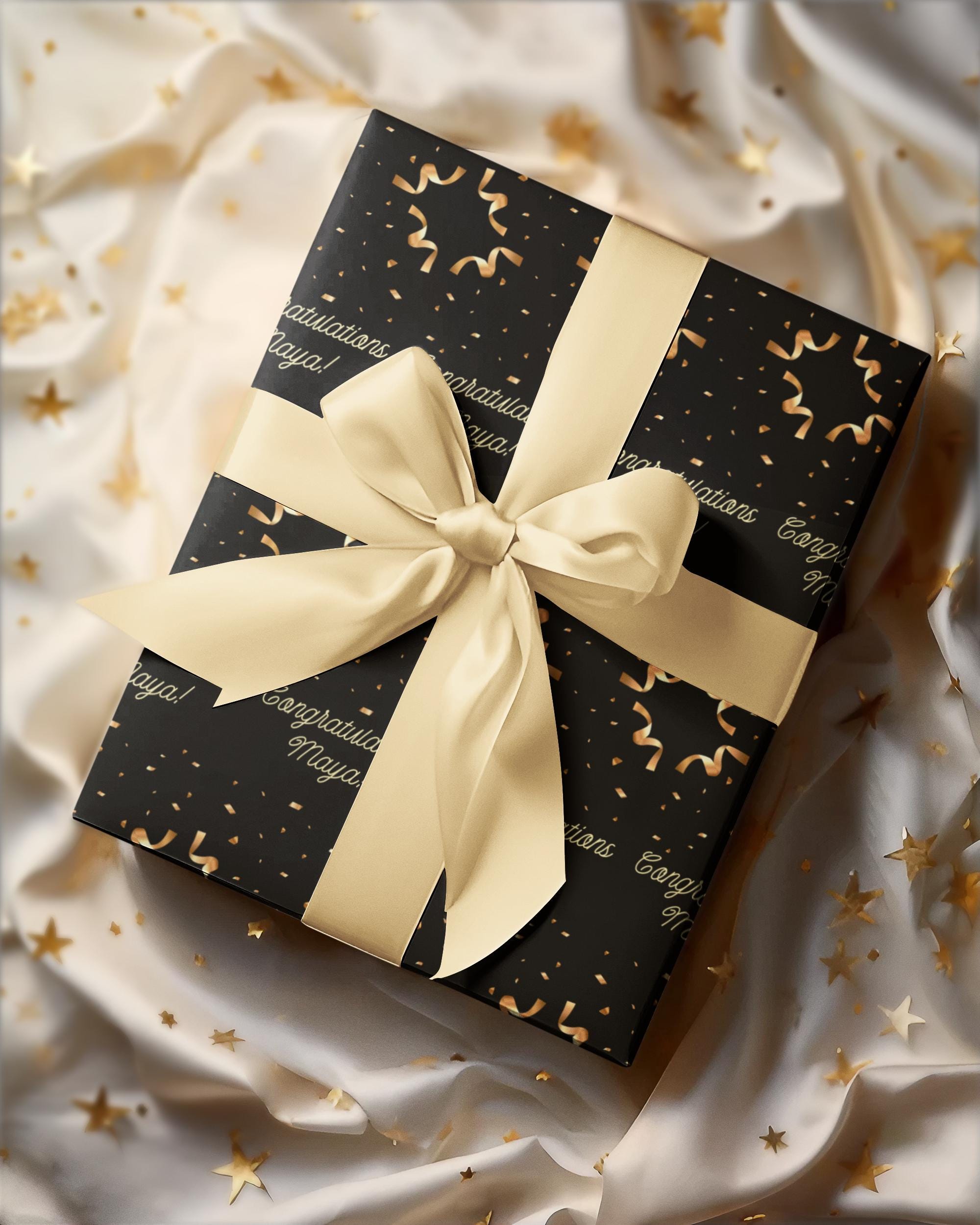 Customizable Black and Gold Wrapping Paper | Personalized Gift Wrap with Name | 24"x48" Sheets | Congratulations Events, Wedding Gift